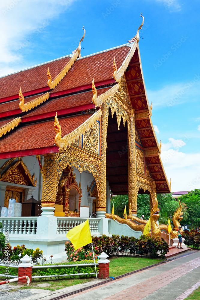 Thai northern style church of Wat chadi liam in Chiang Mai Thail
