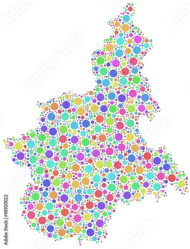 Map of Piedmont - Italy - in a mosaic of harlequin bubbles