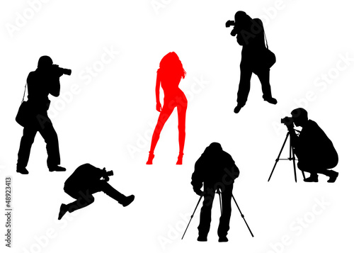 Vector Silhouettes of photographers and fashion model