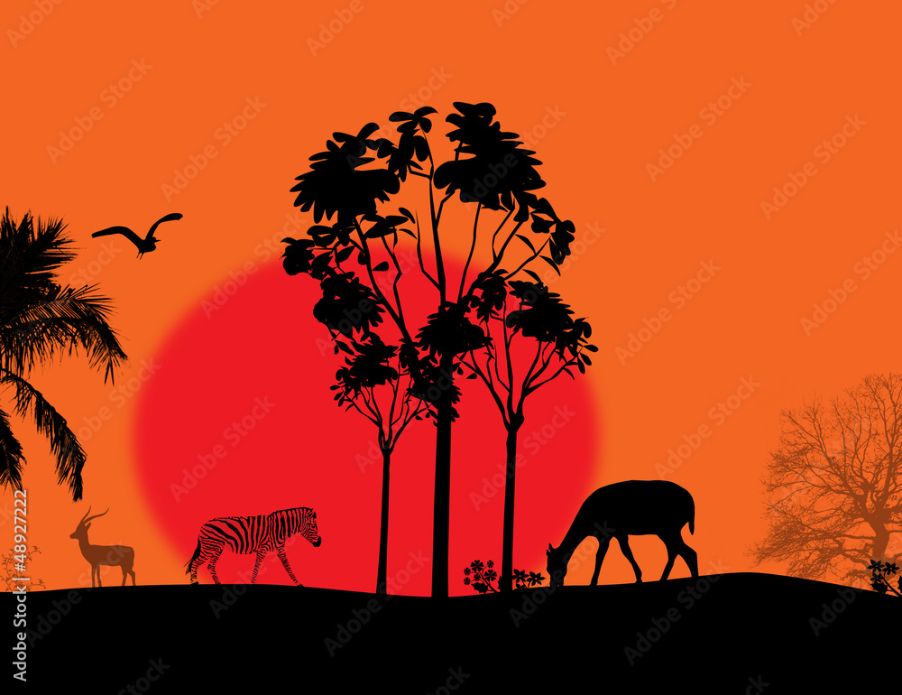 Africa / safari - silhouettes of wild animals