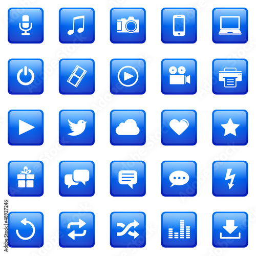 5x5 Button Icon Set Quadratisch Blau - 02