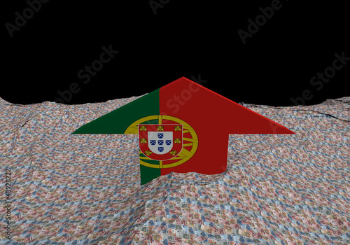 Portugal flag arrow in abstract ocean of Euros illustration © Stephen Finn