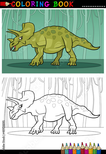 cartoon triceratops dinosaur for coloring book