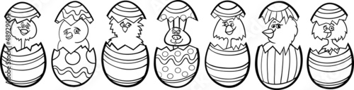 chickens in easter eggs cartoon for coloring