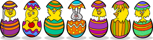 chickens in easter eggs cartoon illustration