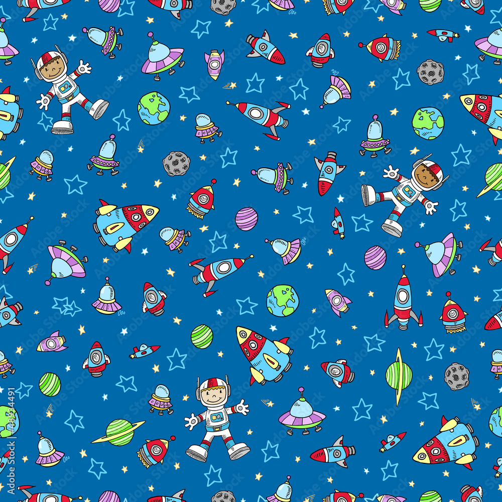 Naklejka premium Outer Space Doodle Seamless Pattern vector