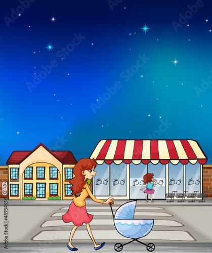 A woman pushing a stroller