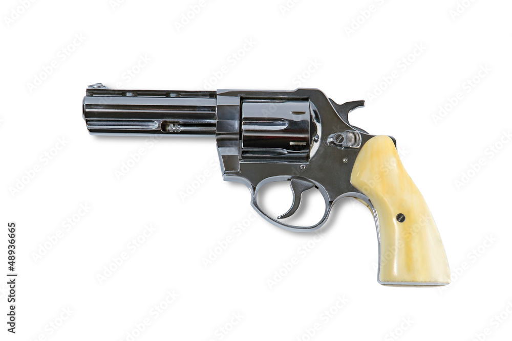 A revolver isolated on a white background.