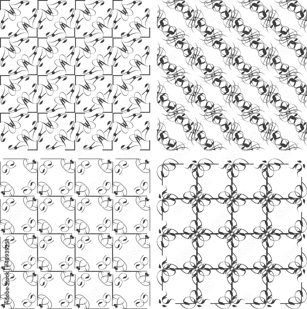 Set of monochrome geometric seamless patterns, background