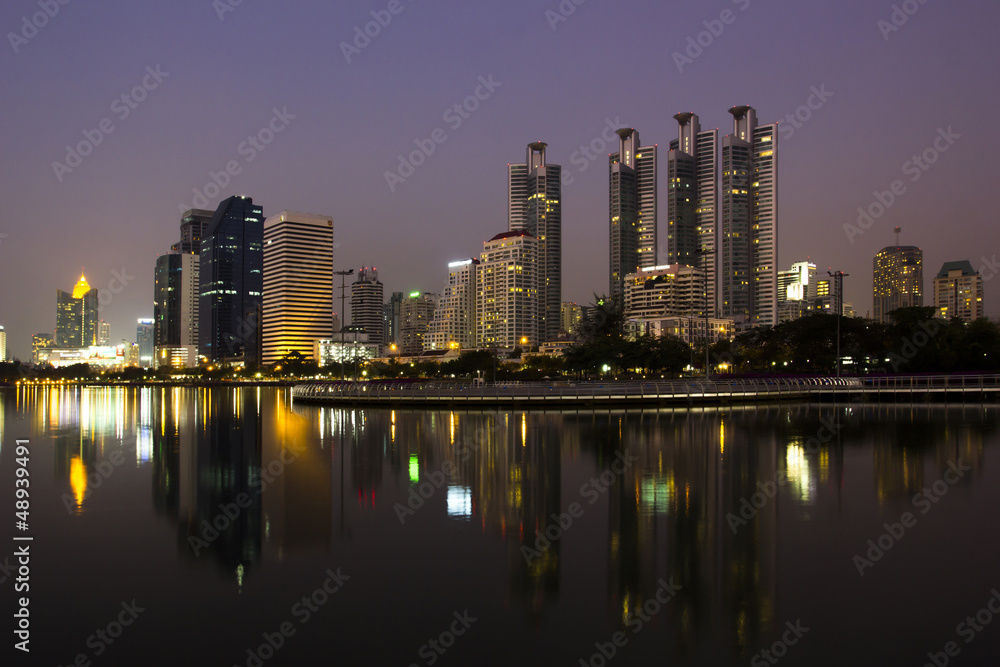 cityscape and towers with twilight