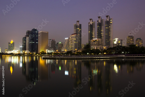 cityscape and towers with twilight