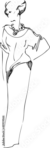 sketch of beautiful slip of a girl is in a long dress