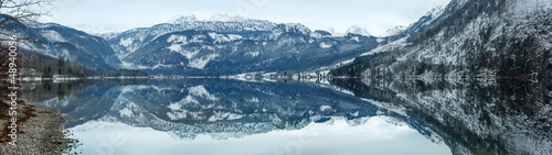 Alpine winter lake Grundlsee panorama. © wildman