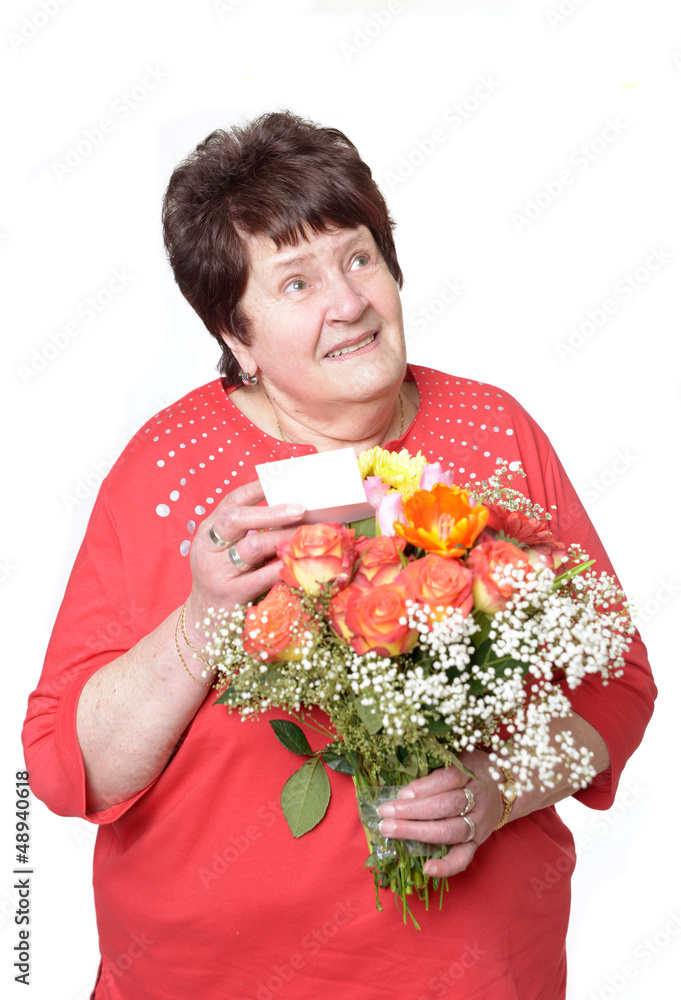 Seniorin mit Blumenstrauß Seniorin mit Blumenstrauß