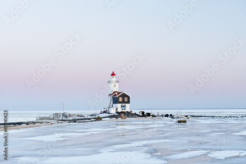 Frozen Marken Lighthouse in Winter