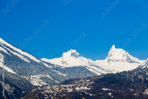 Landscape of the mountains covered with snow. Snowy Mountain.