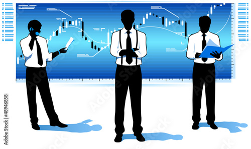 Businessmen with stock market chart.