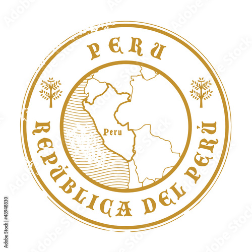 Grunge rubber stamp with the name and map of Peru, vector