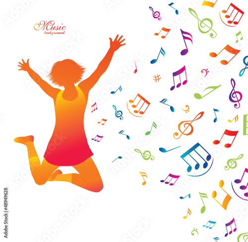 Young active woman . Music background.