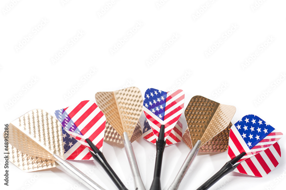 Obraz premium Six target playing darts, isolated on white