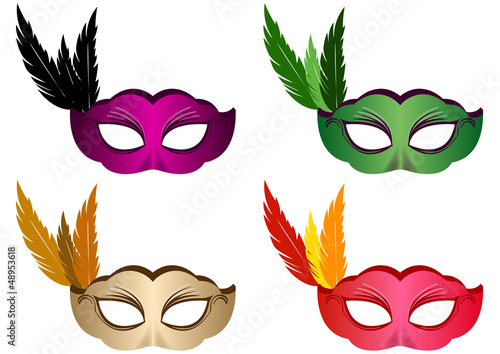 4 masques plume - Carnaval