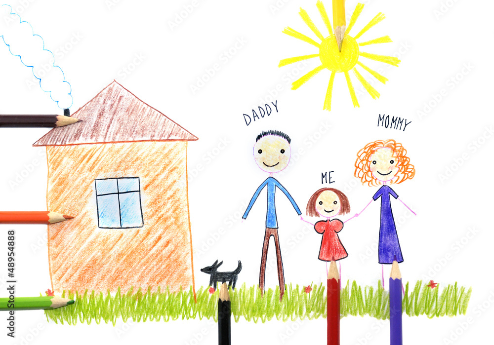 kids drawing happy family near their house kids drawing happy family near their house