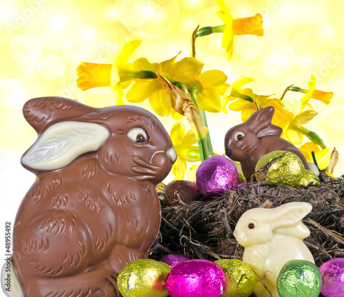 Frohes Ostern: Osternest mit Schokohasen photo