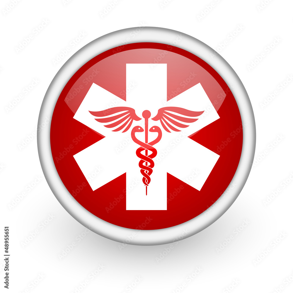 caduceus red circle web icon on white background caduceus red circle web icon on white background