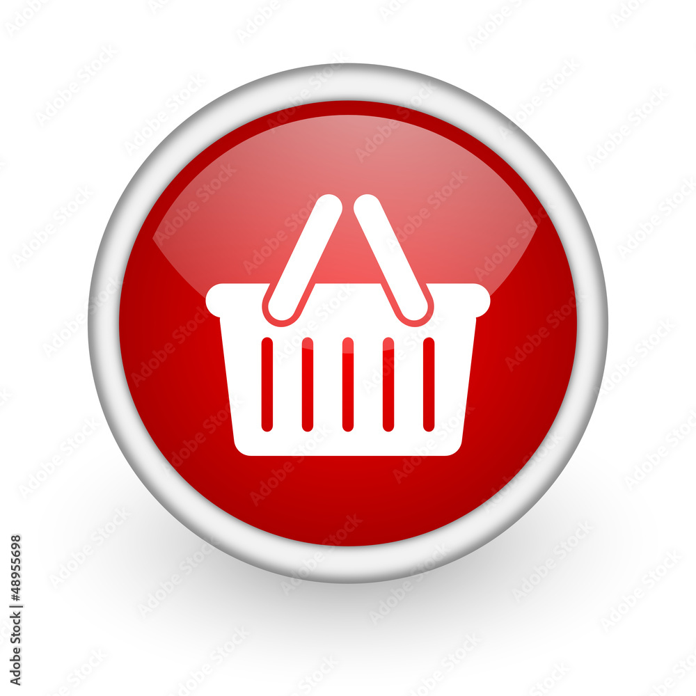 shopping cart red circle web icon on white background shopping cart red circle web icon on white background