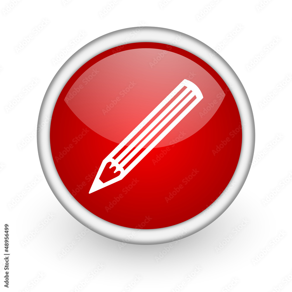 pencil red circle web icon on white background pencil red circle web icon on white background