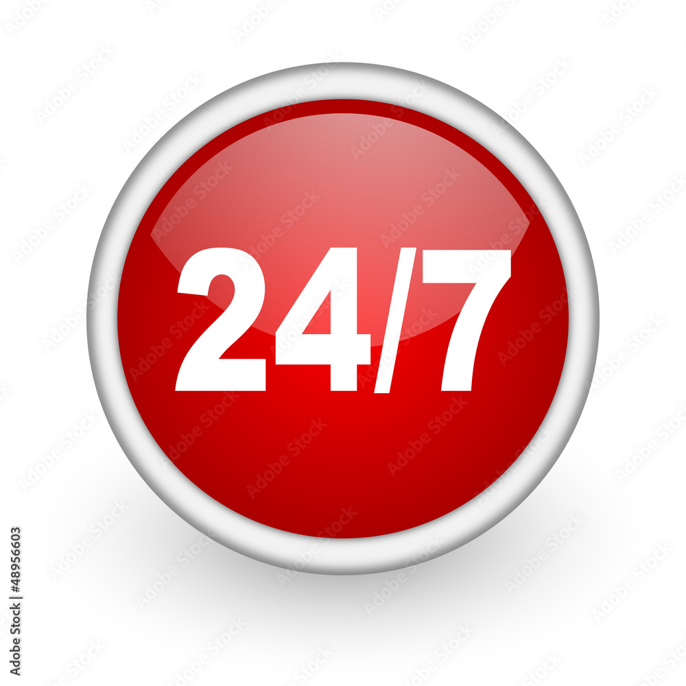 24/7 red circle web icon on white background 24/7 red circle web icon on white background