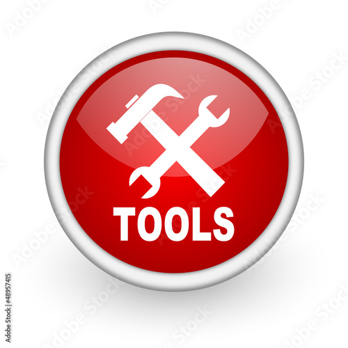 tools red circle web icon on white background