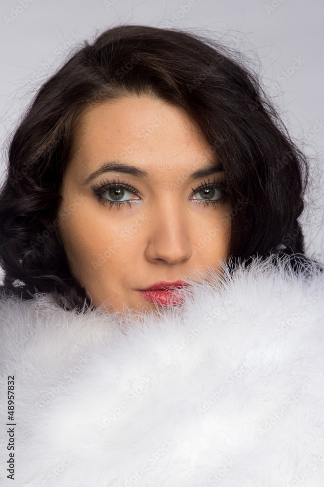 Beautiful girl in a fur shawl Beautiful girl in a fur shawl