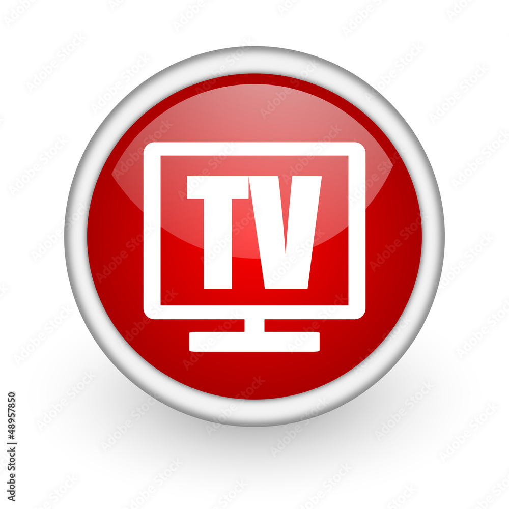 tv red circle web icon on white background tv red circle web icon on white background