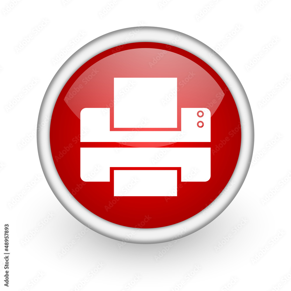 printer red circle web icon on white background printer red circle web icon on white background