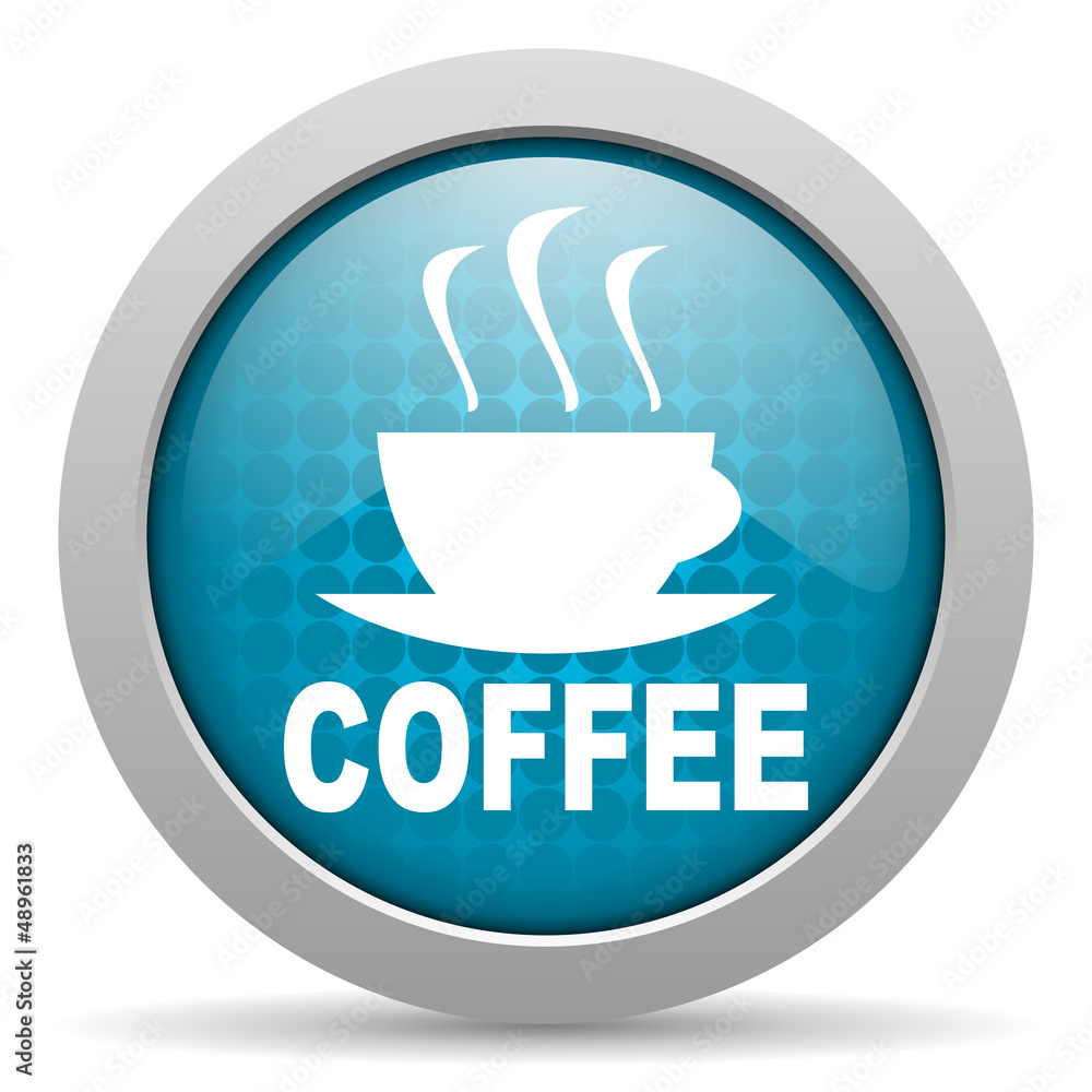 coffee blue glossy icon on white background coffee blue glossy icon on white background