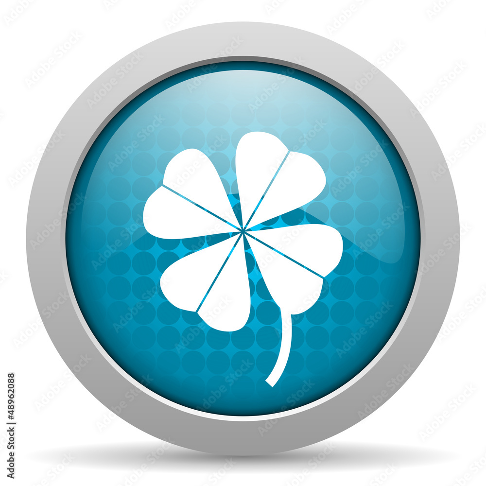 four-leaf clover blue glossy icon on white background four-leaf clover blue glossy icon on white background