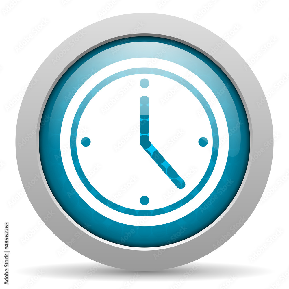 clock blue glossy icon on white background clock blue glossy icon on white background