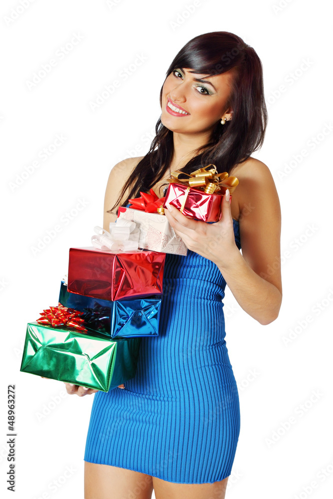 Brunette holding gifts Brunette holding gifts