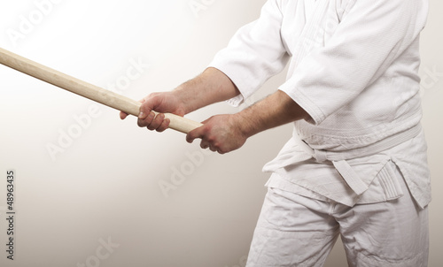 Man with wooden sword