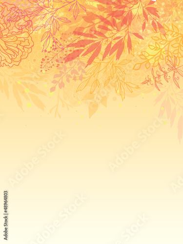 Vector glowing fall plants vertical background with hand drawn