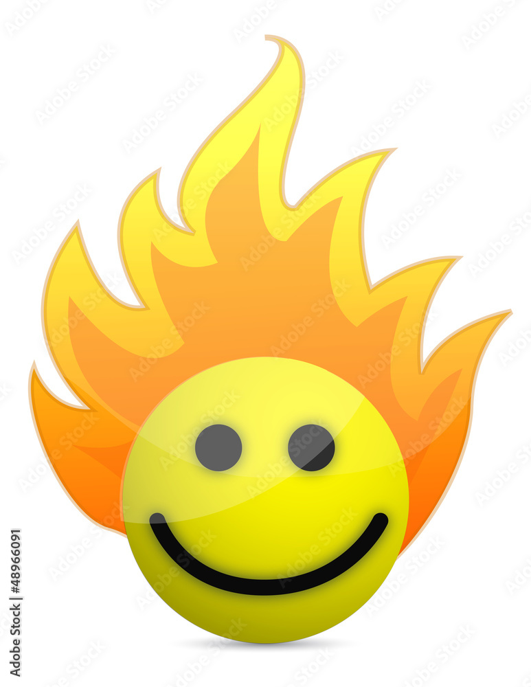 Fototapeta premium Fire icon with happy face