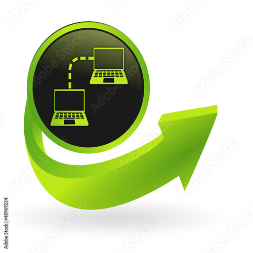 bouton réseau informatique flêche verte