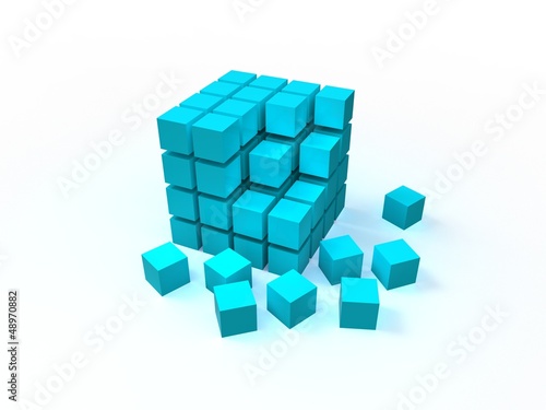 Nieuporządkowana niebieska kostka 4x4 złożona z małych kostek