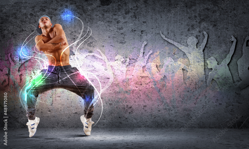 young man dancing hip hop with color lines young man dancing hip hop with color lines