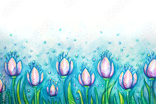 Pink tulips on a blue background