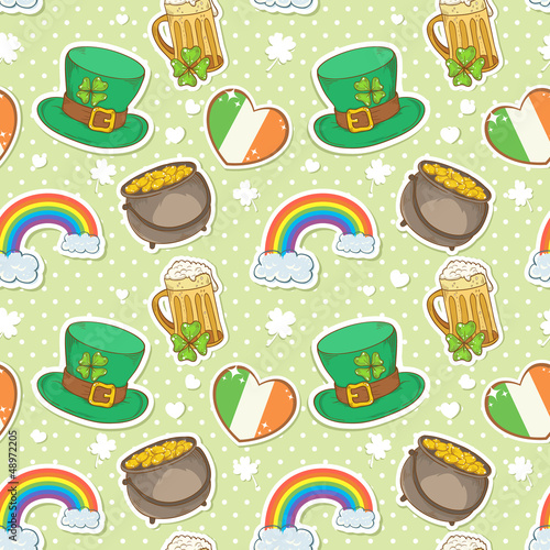 Saint Patrick's Day stickers elements seamless pattern