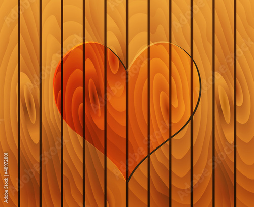 vector heart on wooden texture