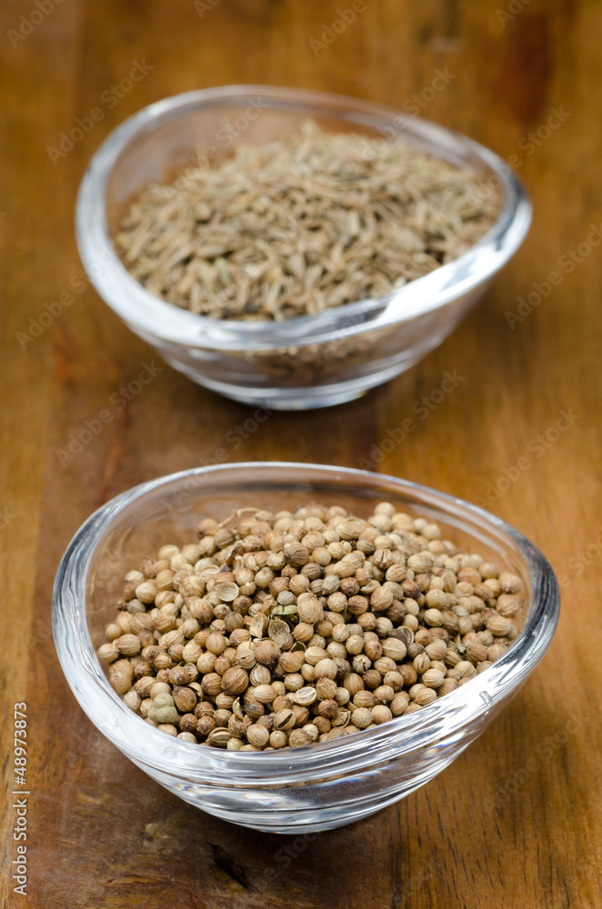 spices - coriander seeds in a glass bowl, selective focus spices - coriander seeds in a glass bowl, selective focus