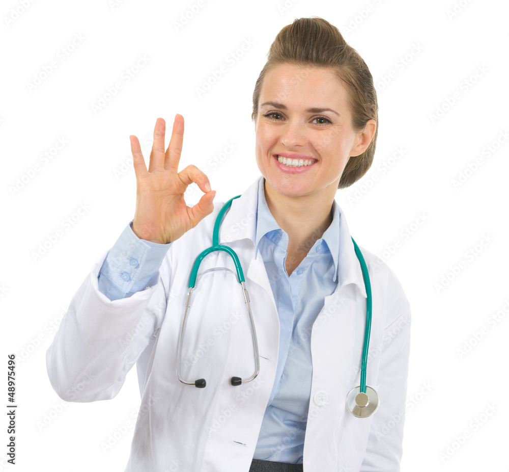 Medical doctor woman showing ok gesture Medical doctor woman showing ok gesture